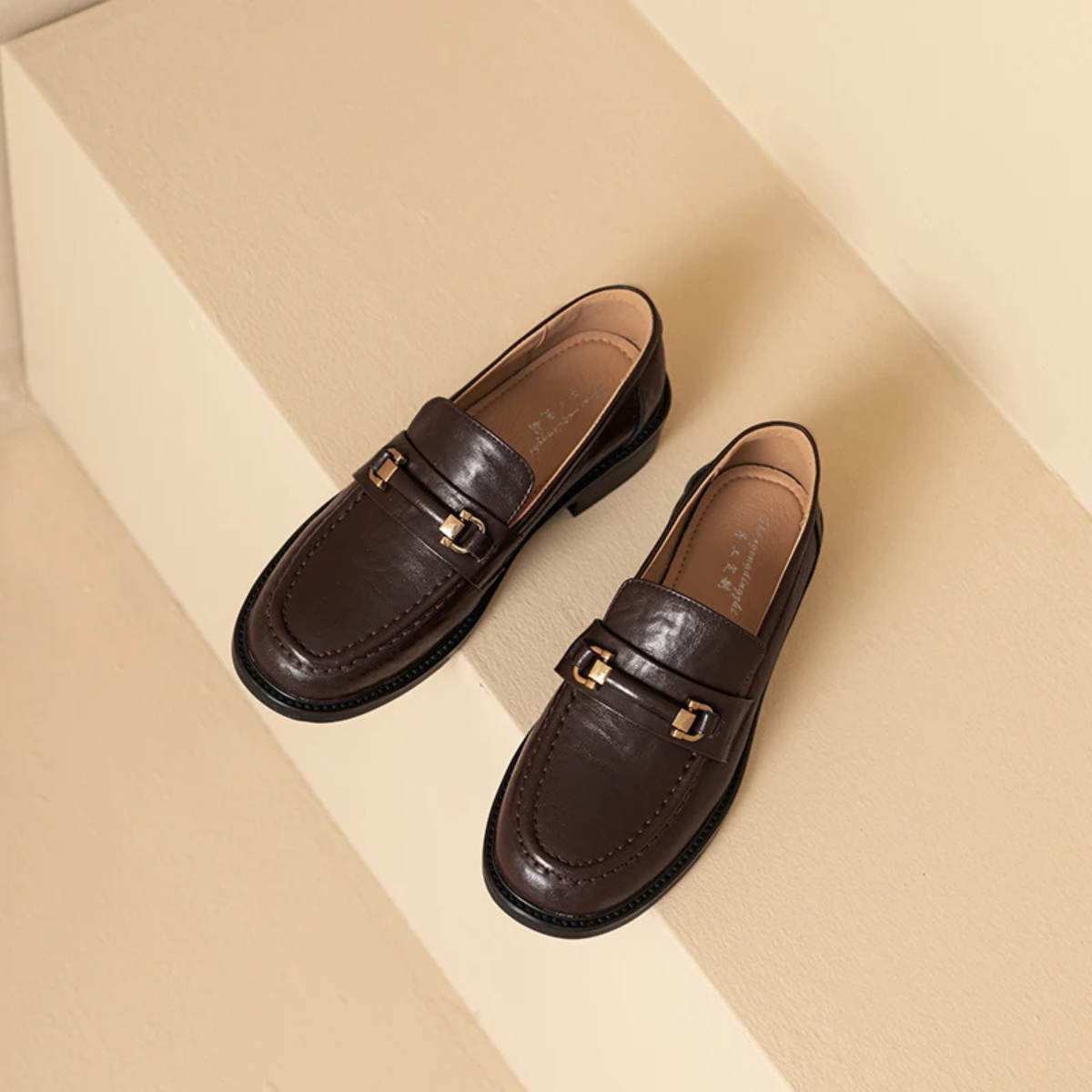 Men's Genuine Leather Slip On Loafers with Silver Buckle