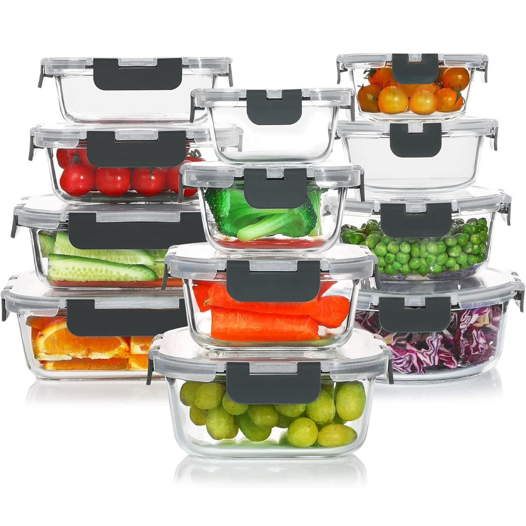 24-Piece Airtight Glass Food Storage Set - PurePreserve-Grey-Nora Luxe