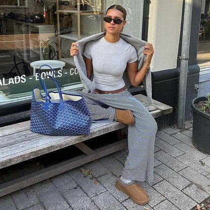 Comfortable Wide Leg Striped Women's Pants with Elastic Waist
