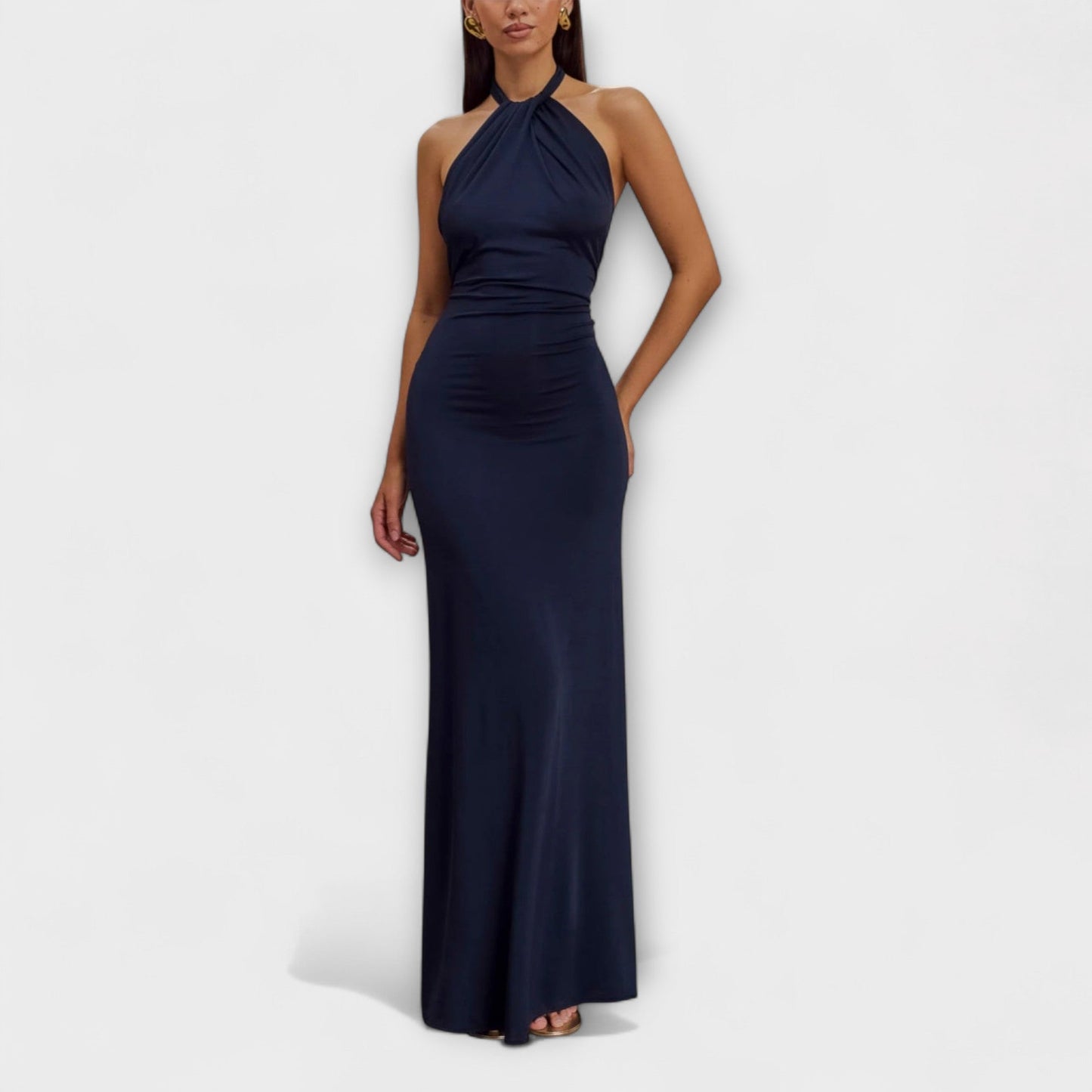 Elegant Flowy Halter Neck Maxi Dress for Women