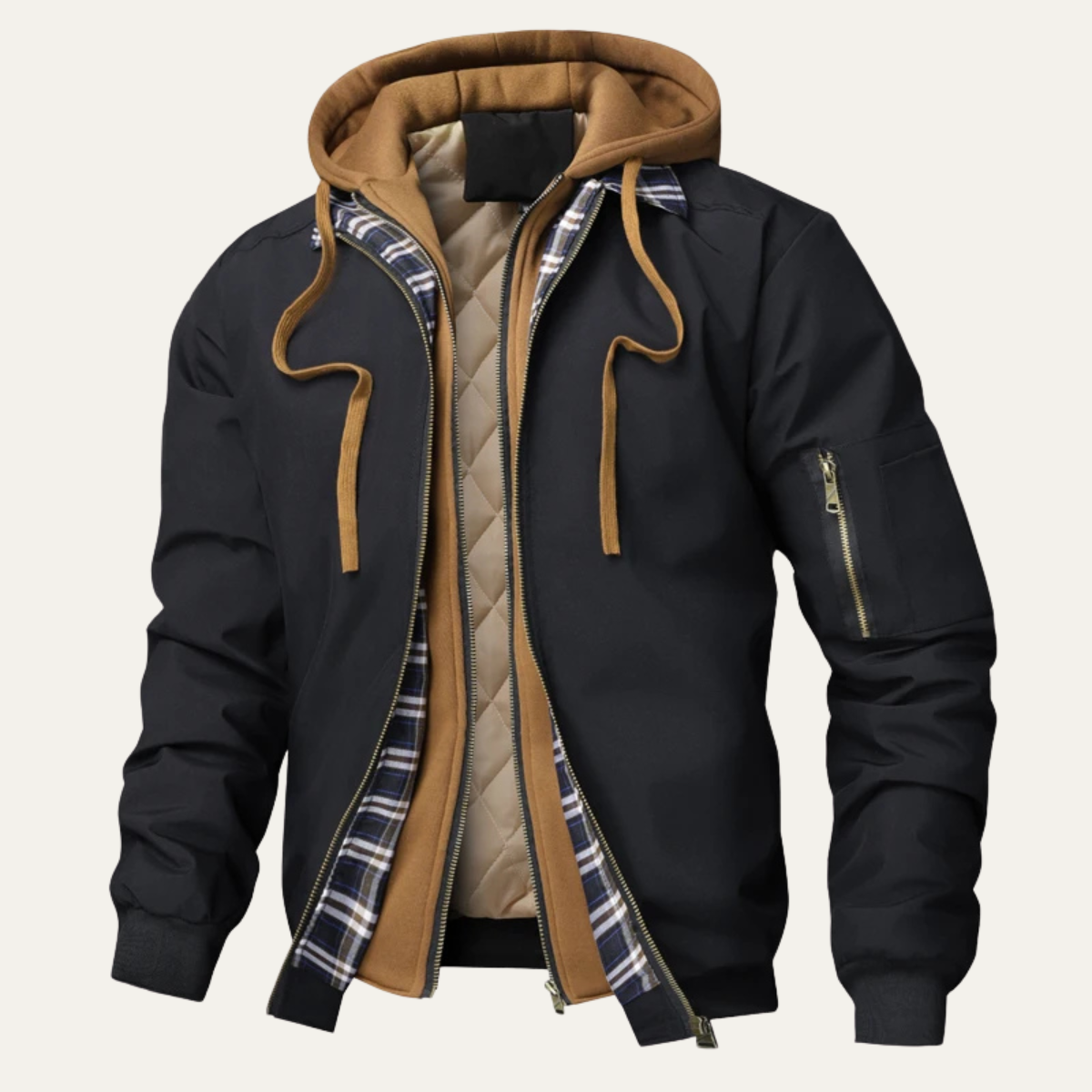 Men's Thermal Quilted Fleece Hooded Jacket