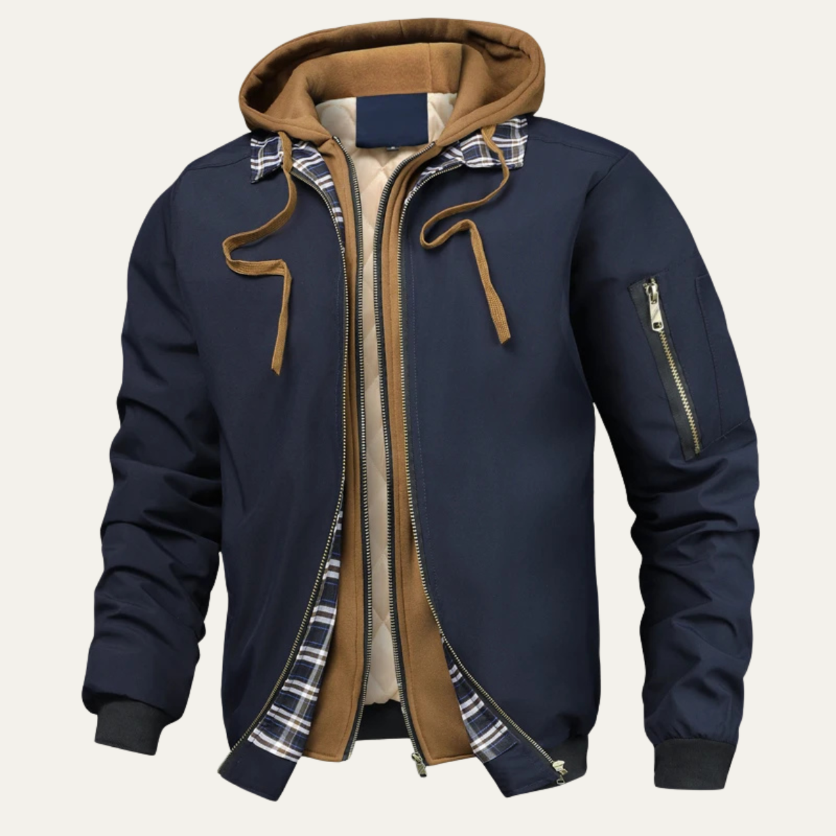 Men's Thermal Quilted Fleece Hooded Jacket