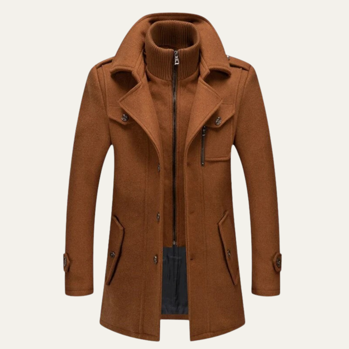 Waterproof Men's Classic Long Trench Coat with Collar