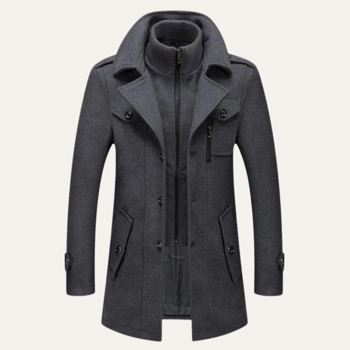 Waterproof Men's Classic Long Trench Coat with Collar - Nocini
