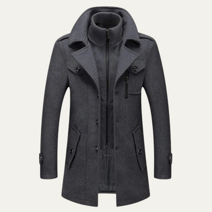 Waterproof Men's Classic Long Trench Coat with Collar - Nocini