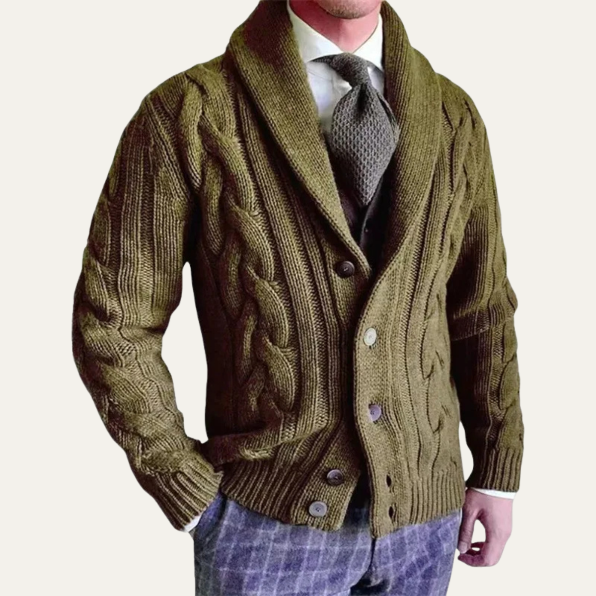 Relaxed Fit Men's Cable Knit Cardigan Sweater