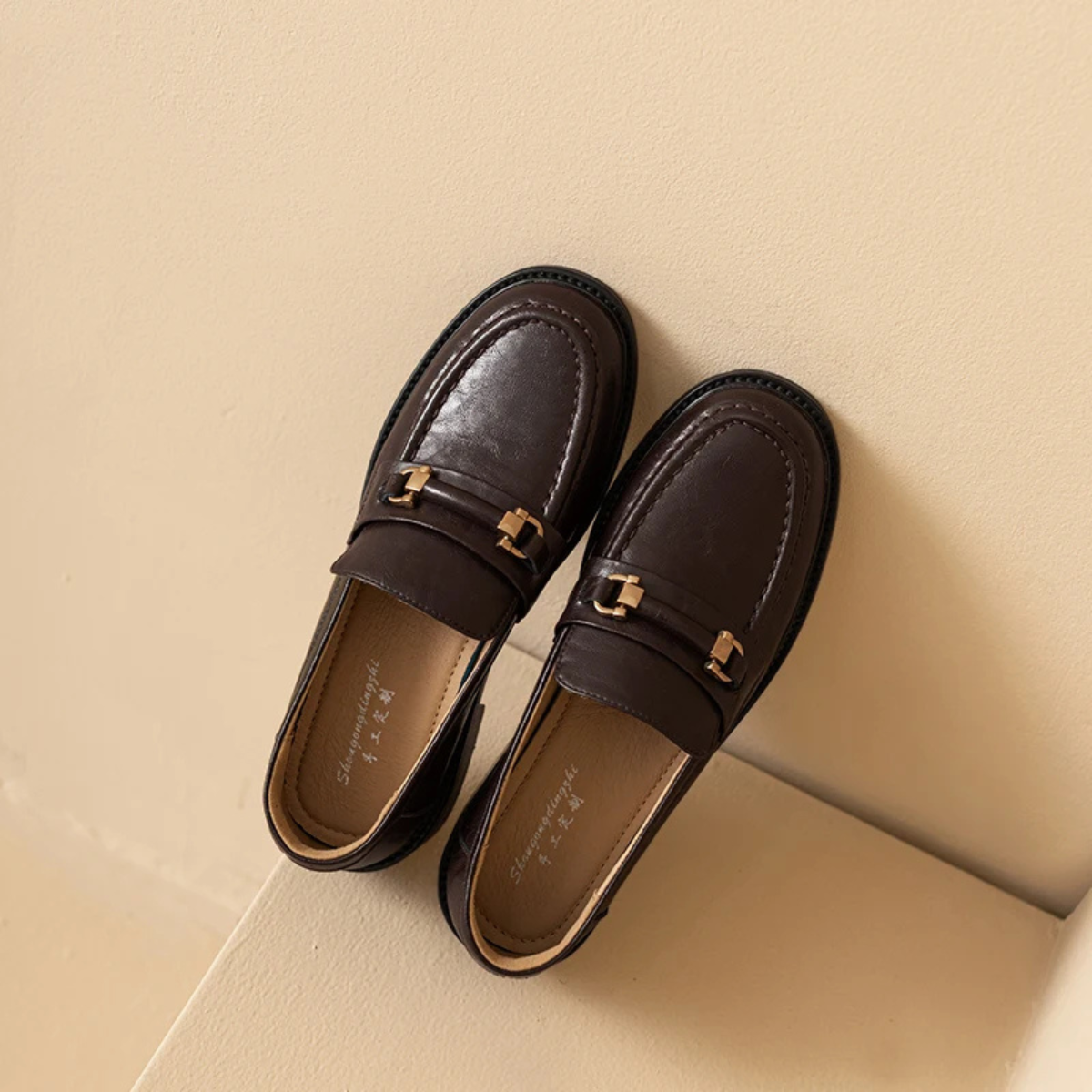 Men's Genuine Leather Slip On Loafers with Silver Buckle