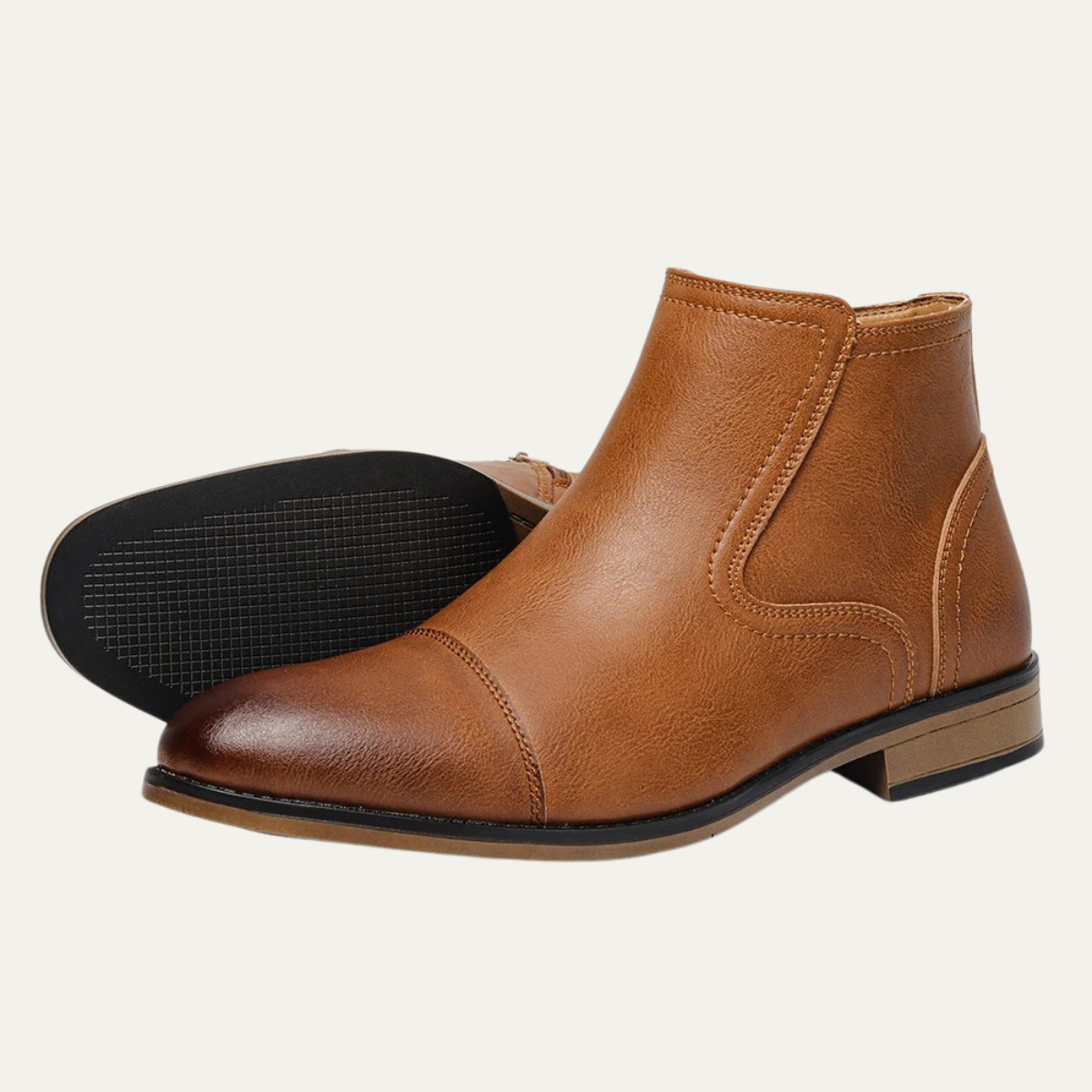 Stylish Men's Leather Side Zip Ankle Boots
