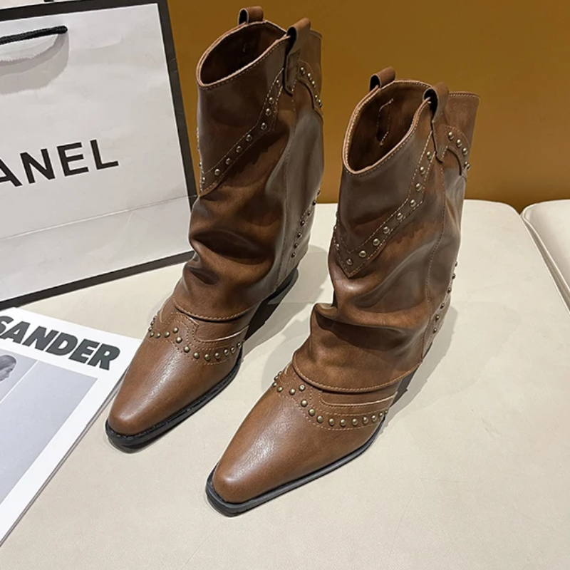 Decorative Buckle Cowboy Boots