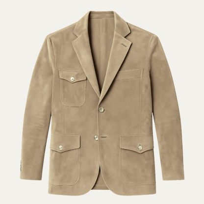 Classic Brown Leather Men's Blazer with Pockets