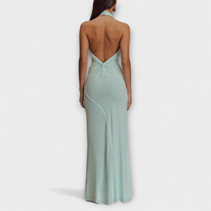 Elegant Flowy Halter Neck Maxi Dress for Women