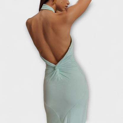 Elegant Flowy Halter Neck Maxi Dress for Women