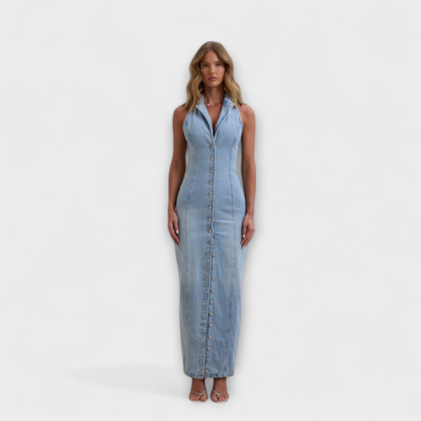 Elegant Light Blue Jeans Maxi Dress for Women