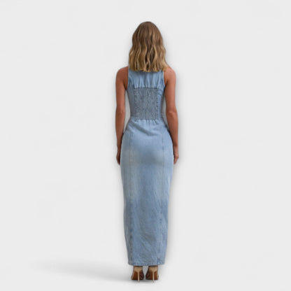 Elegant Light Blue Jeans Maxi Dress for Women