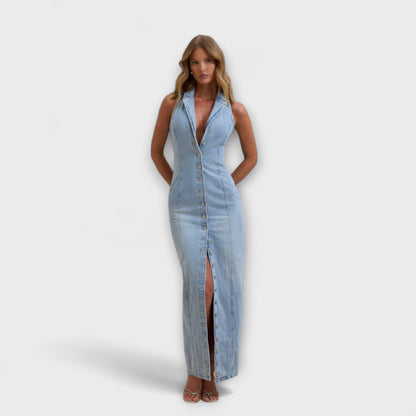 Elegant Light Blue Jeans Maxi Dress for Women - Nocini