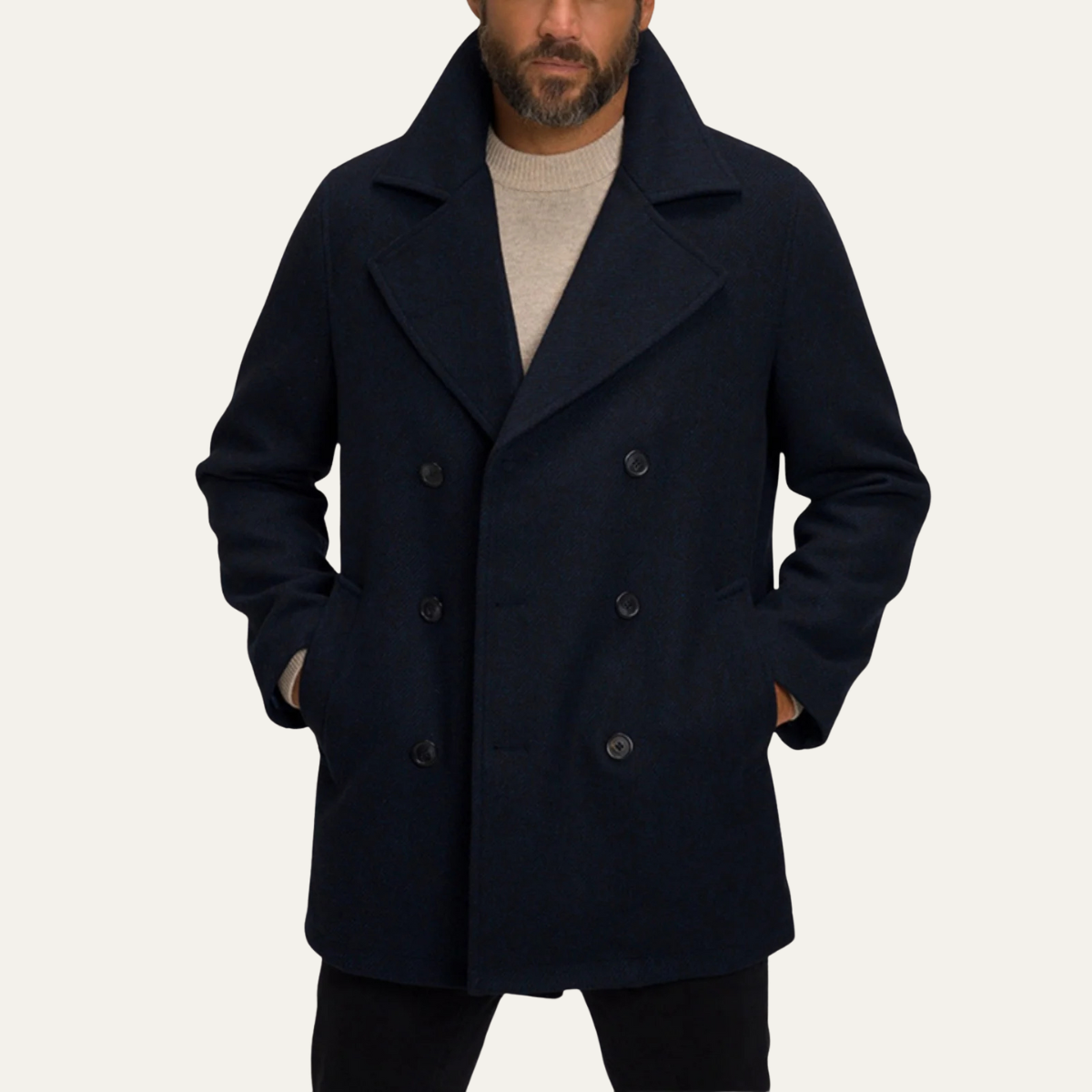 Classic Men's Slim Fit Wool Navy Coat