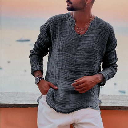 Casual V-Neck Men's Long Sleeve Shirt