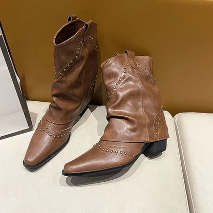 Decorative Buckle Cowboy Boots