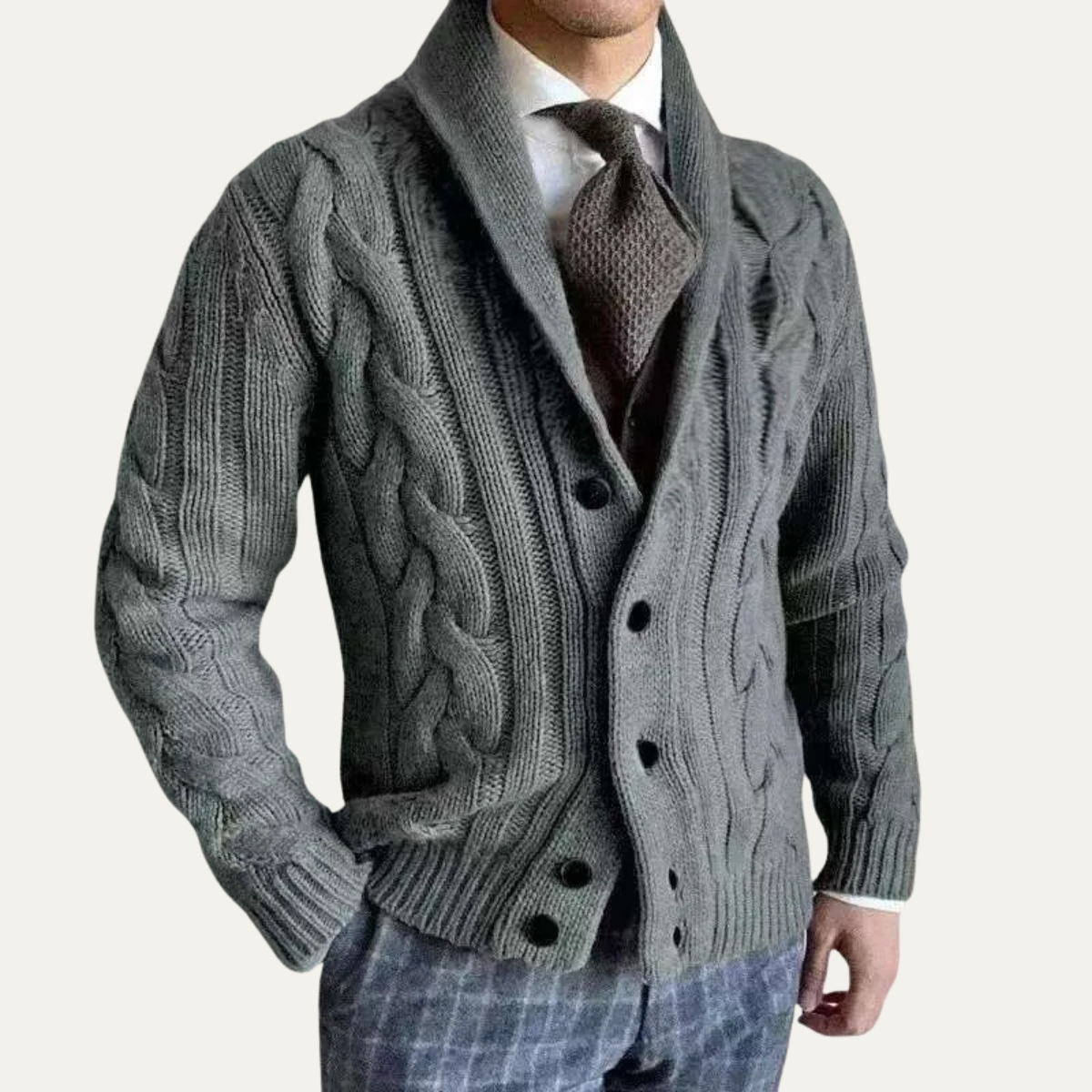 Relaxed Fit Men's Cable Knit Cardigan Sweater