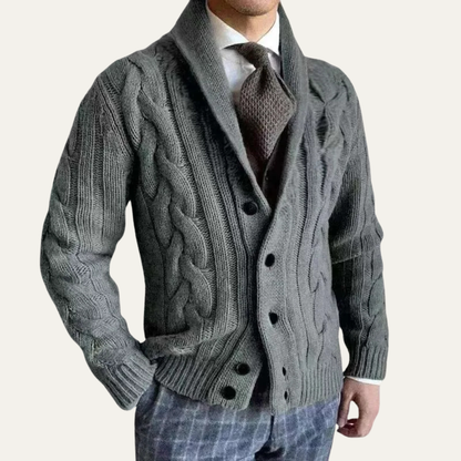 Relaxed Fit Men's Cable Knit Cardigan Sweater