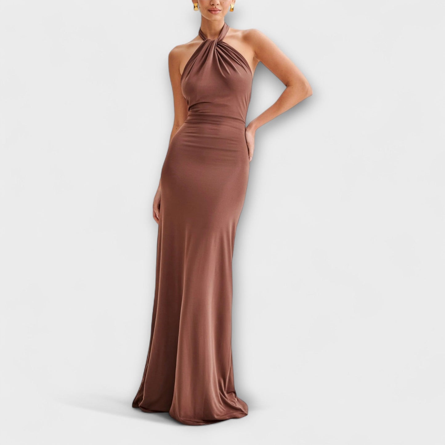 Elegant Flowy Halter Neck Maxi Dress for Women