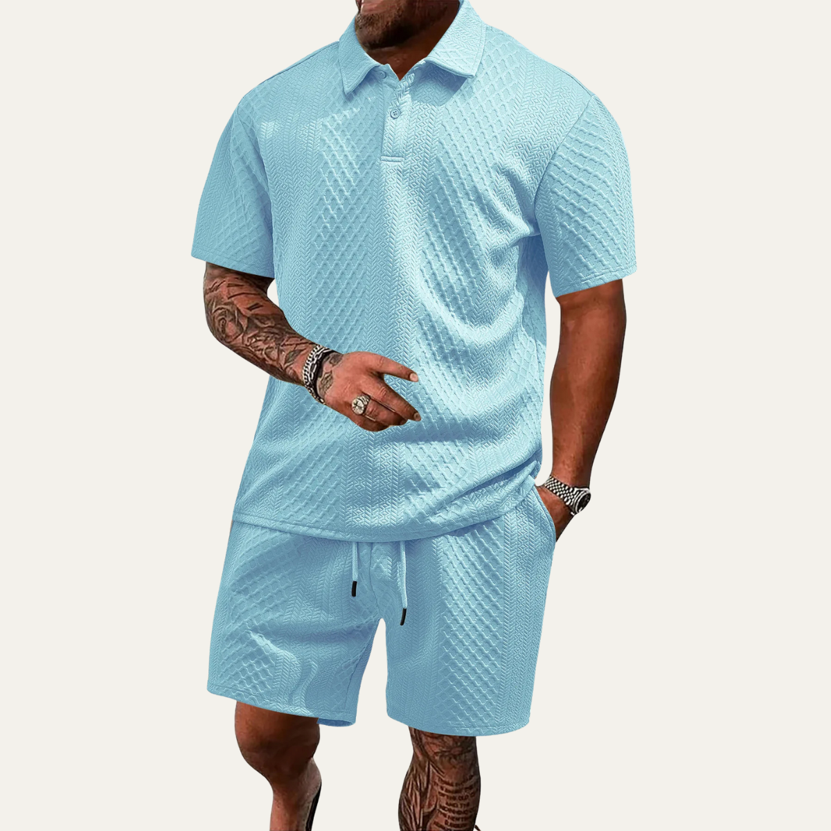 Breathable Mens Summer Polo Shorts Set - Casual Beach Wear