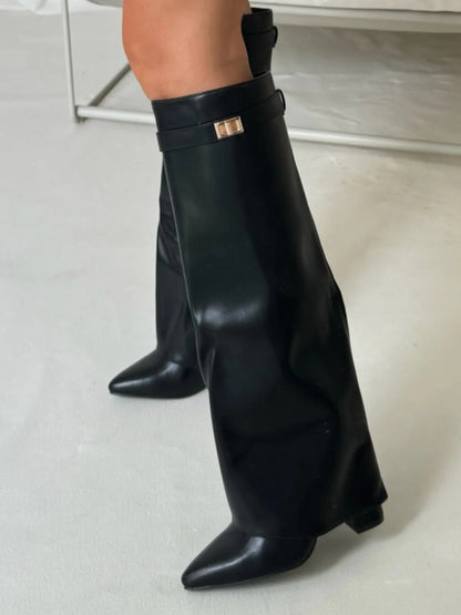 Luxury Vegan Suede High Heel Shark Boots