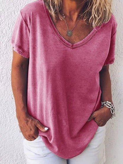 Comfortable V-Neck Short Sleeve Women's Tee