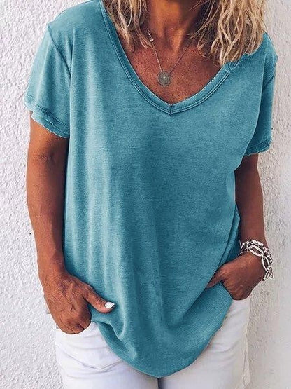 Comfortable V-Neck Short Sleeve Women's Tee