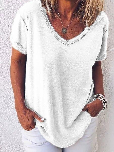 Comfortable V-Neck Short Sleeve Women's Tee