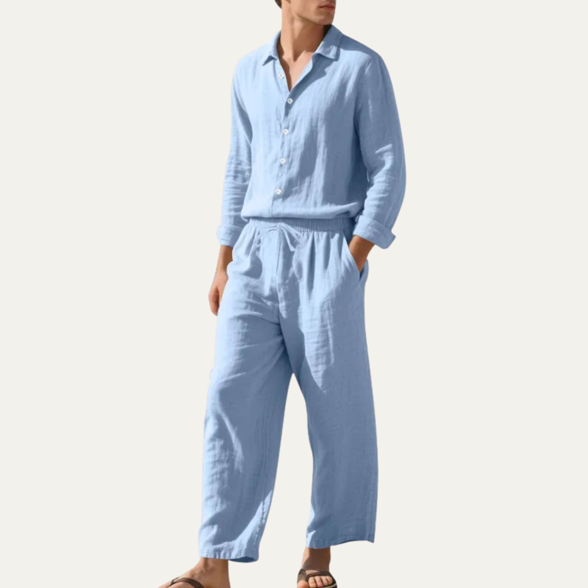 Relaxed Fit Linen Shirt and Pants Set - Summer Beach Wear