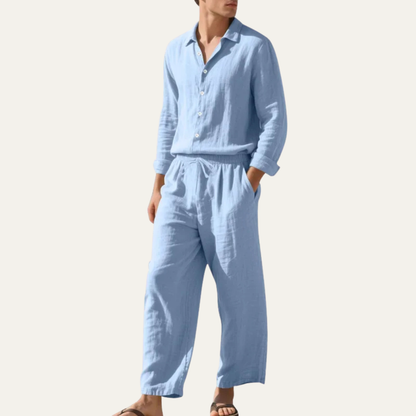 Relaxed Fit Linen Shirt and Pants Set - Summer Beach Wear