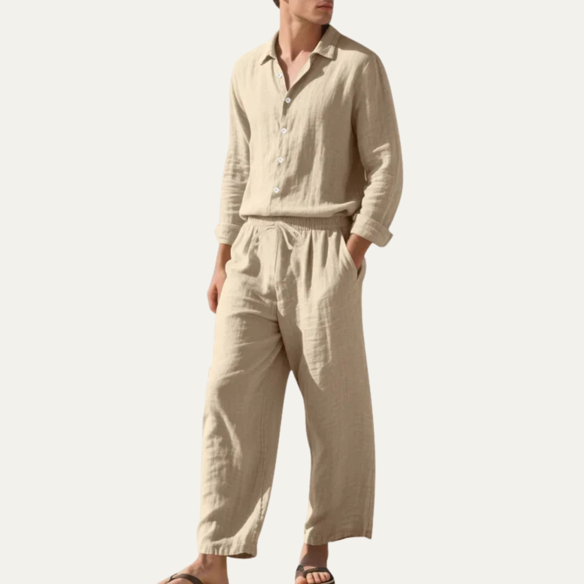 Relaxed Fit Linen Shirt and Pants Set - Summer Beach Wear