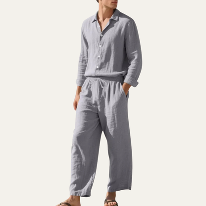 Relaxed Fit Linen Shirt and Pants Set - Summer Beach Wear