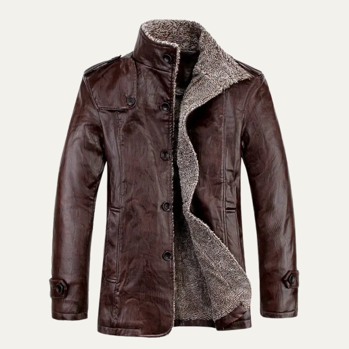 Men's Faux Leather Biker Jacket - Thermal Fleece Lined Winter Coat