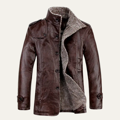 Men's Faux Leather Biker Jacket - Thermal Fleece Lined Winter Coat