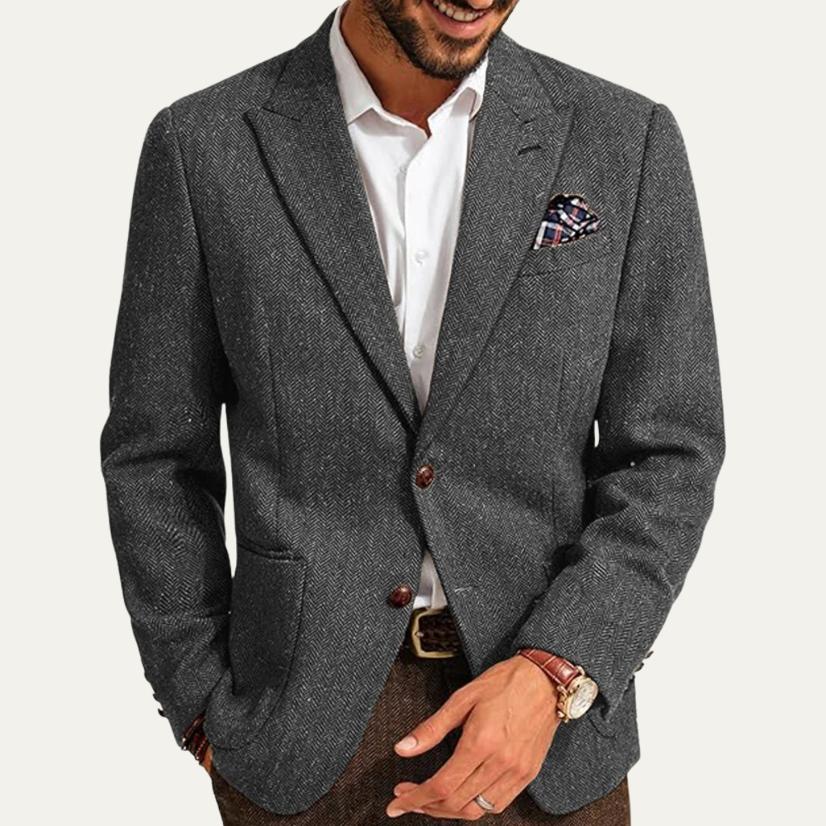 Classic Men's Wool Tweed Business Blazer