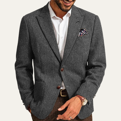 Classic Men's Wool Tweed Business Blazer