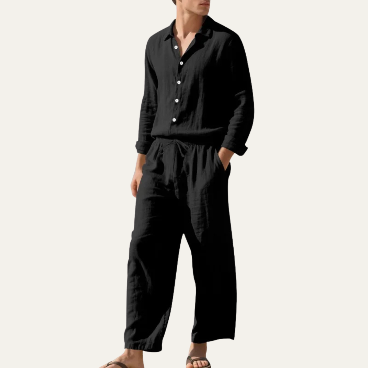 Relaxed Fit Linen Shirt and Pants Set - Summer Beach Wear