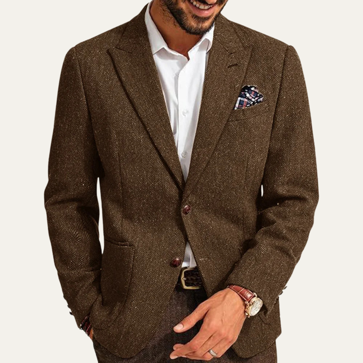 Classic Men's Wool Tweed Business Blazer
