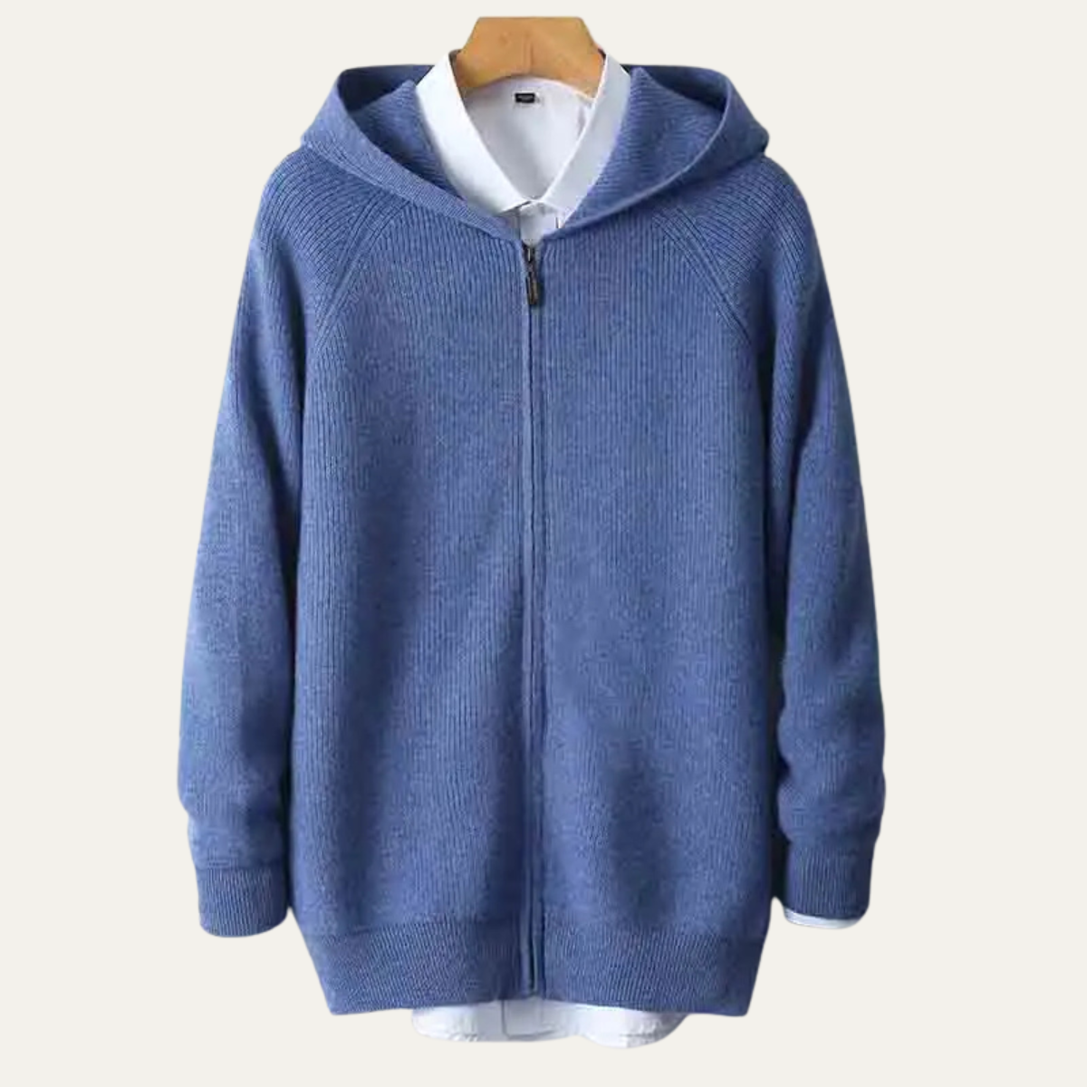 Warm Merino Wool Hooded Zip Up Sweater