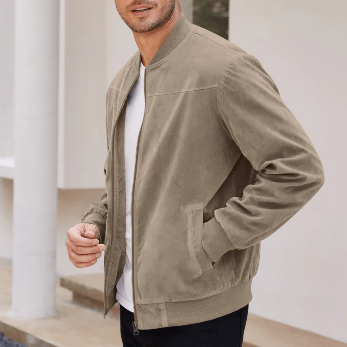 Classic Brown Leather Bomber Jacket for Men
