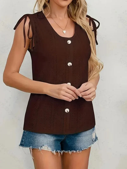 Women's Summer Tank Top with Buttons and Lace Detail - Nocini