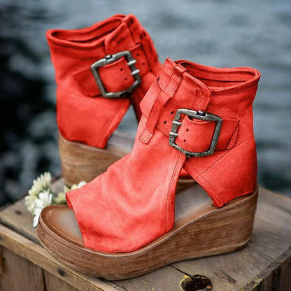 Summer Wedge Sandals with Buckle Strap