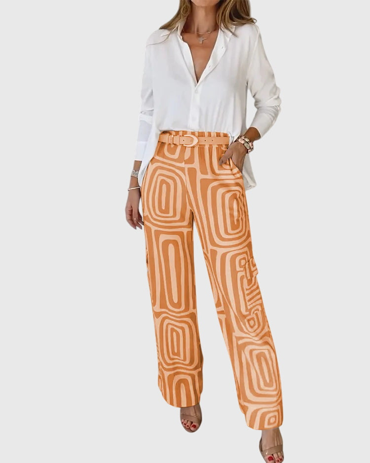 Women's Slim Fit Pants with Free Top and Waist Belt
