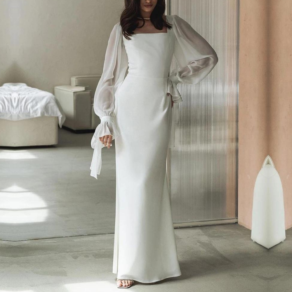 Elegant V Neck Ruffled Sleeve Formal Gown - Nocini