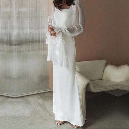 Elegant V Neck Ruffled Sleeve Formal Gown