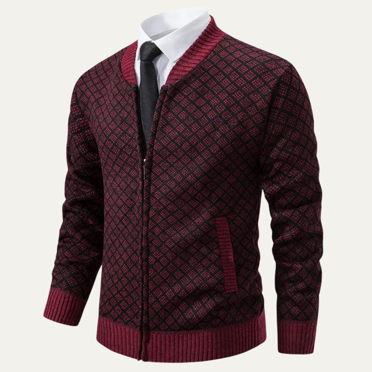 Men's Cable Knit Zipper Sweater Cardigan