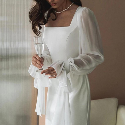 Elegant V Neck Ruffled Sleeve Formal Gown