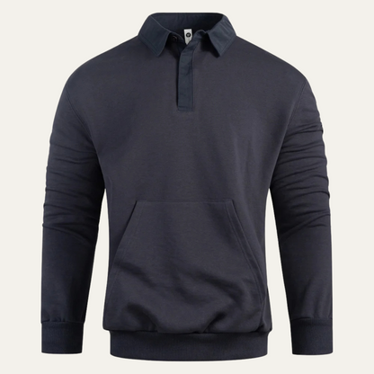 Relaxed Fit Men's Polo Fleece Sweatshirt with Pocket